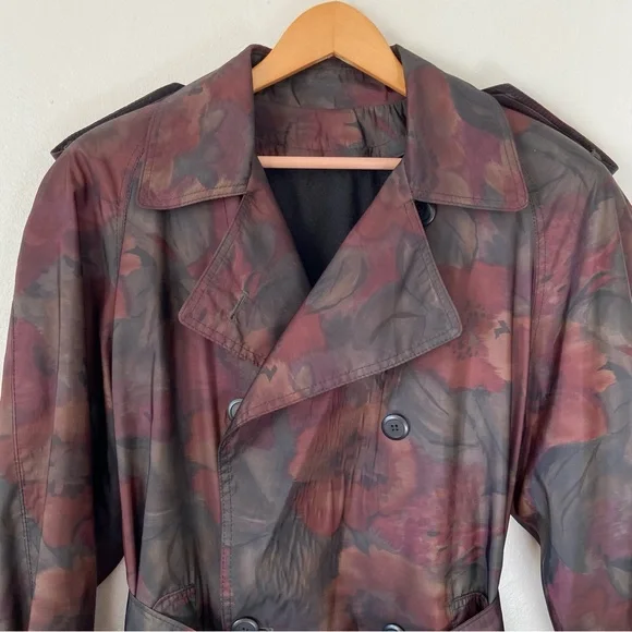 Vintage Dark Floral Trench Coat - Picture 2 of 16